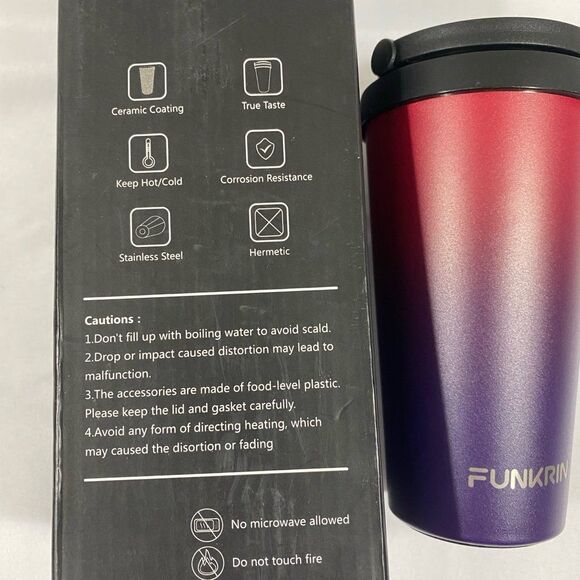 Funkrin insulated ceramic double wal coffee mug 16 OZ with flyp lid & handle NWT - Picture 6 of 12